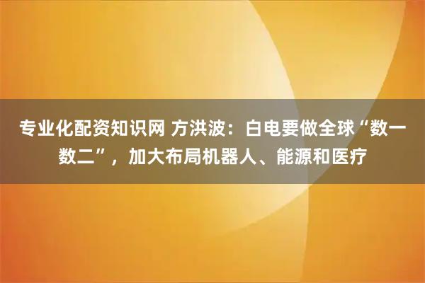 专业化配资知识网 方洪波:白电要做全球“数一数二”,加大布局机器人、能源和医疗