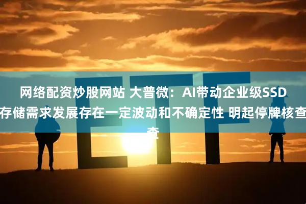 网络配资炒股网站 大普微：AI带动企业级SSD存储需求发展存在一定波动和不确定性 明起停牌核查